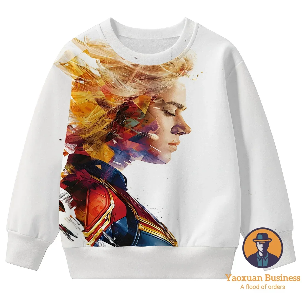 

2025 New Avengers Wonder Woman Little Boys Girls 3D Printed Cartoon Crew Neck Sweatshirt Cute Windproof Warm Autumn Winter
