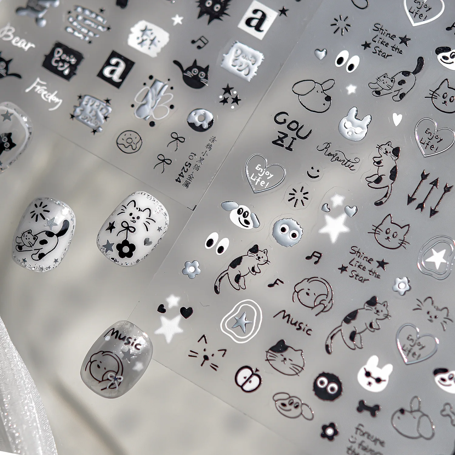 Anime Nail Stickers Metal 5D Nail Stickers With Cats Cute Graffiti Little Black Cat Stickers Nail Art Decoration Accessories DIY