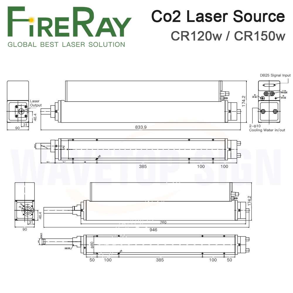 FireRay 60 Вт Co2 лазерный источник лазерный модуль 120 Вт 150 Вт CR60 CR120 CR150 для машины для лазерной маркировки Co2