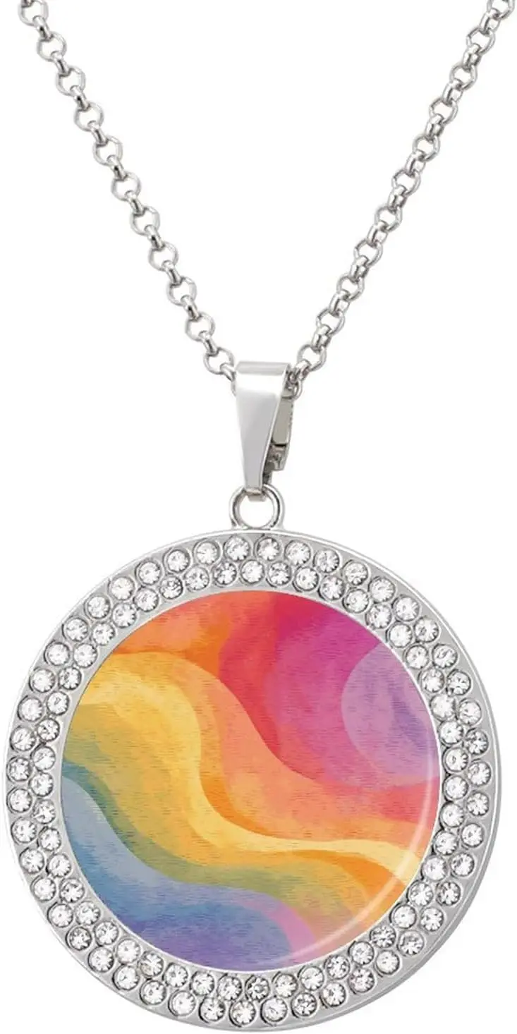 

Multicolored Diamond Pendant Necklace for Women, Sparkling Round Jewelry Gift, Clavicle Chain for Men