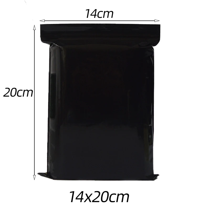 Bolsa autosellante negra de PE de 14x20cm, bolsa sellada gruesa y bloqueadora de luz, bolsa de cierre de cremallera de plástico opaco, 50 unids/lote