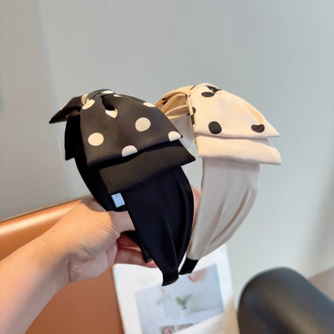 

Luxury Ladies Headband Headdress Female Sweet Wide-brimmed Hairpin Large Polka Dot Double-layer Bow High-end Headdress