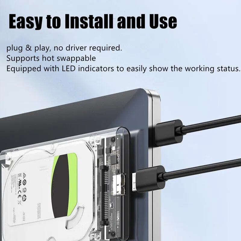 2.5" Hard Drive Enclosure, Ultra-Fast 5Gbps，ABS Material, Tool-Free External Storage Case for 7mm/9.5mm SATA HDD & SSD view 3