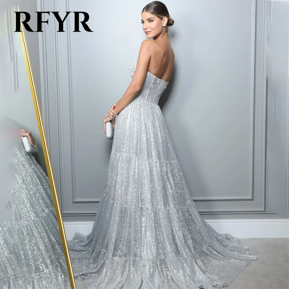 RFYR Silver A Line Prom Dress Shiny Glitter Celebrity Dresses Women\'s Evening Dress Sequin Beading Formal Gown Custom 프롬 드레스