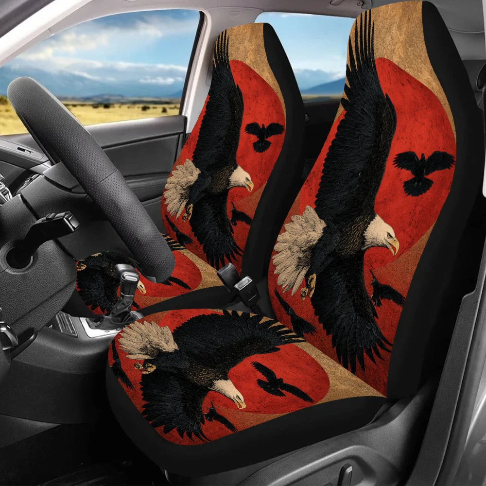 2pcs Eagle Red Sky Flight Print Car Seat Covers, Universal Front Seat Protectors For Cars And SUV Sedans. Enhance Your Driving E