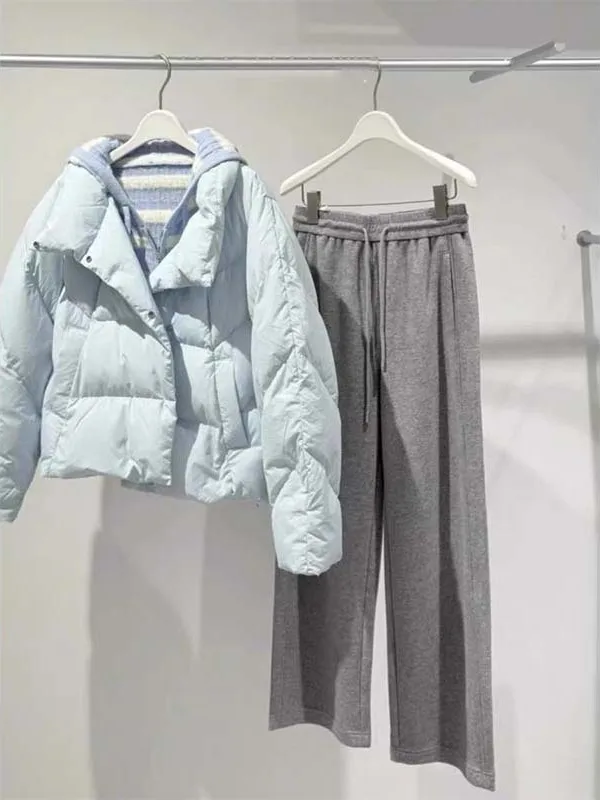 Pantaloni a gamba dritta da donna retrò americano rosa Thiened Fce autunno inverno caldo dimagrante confortevole elastico in vita lungo Tr...