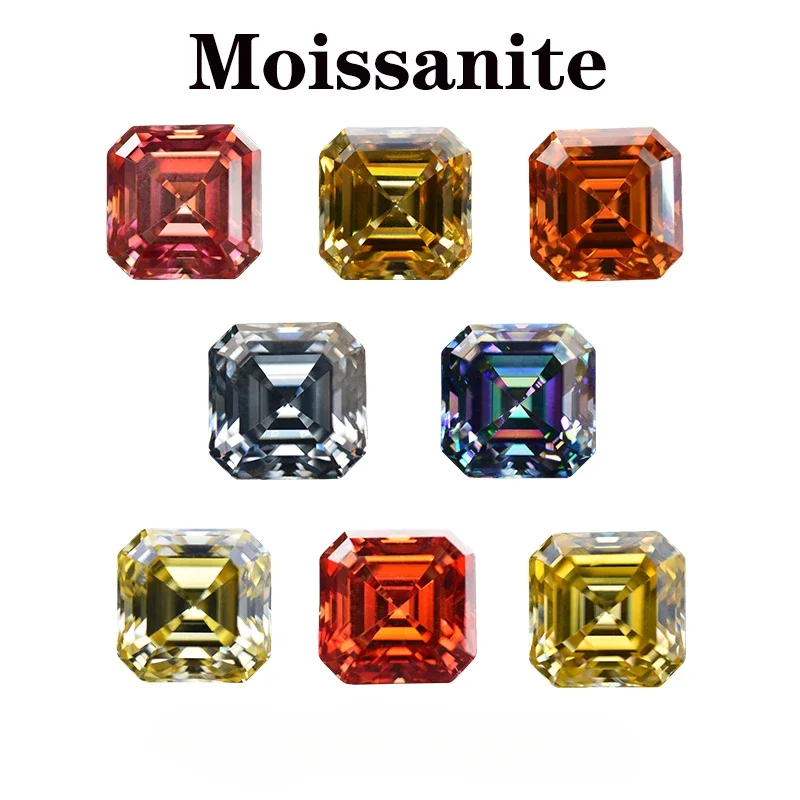 

Moissanite Stone Asscher Cut Multiple Colors Available Beads For Charms Jewelry DIY Ring Necklace Earrings Materials Certificate