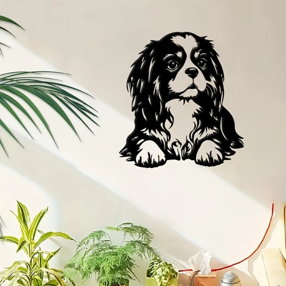 CIFBUY Metal Wall Art Cavalier King Charles Spaniel Dog Statue Black Iron Sitting Puppy Decor Minimalist Pet Lover Gift Easy Ins