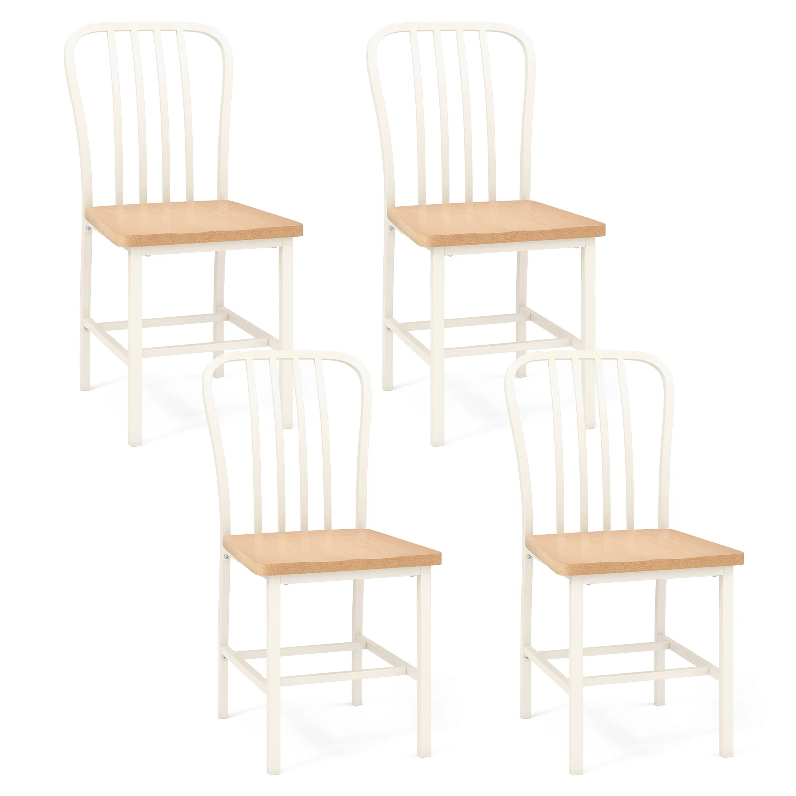 Dining Chairs Set of 4 High Back Navy Chairs Metal Frame Footrests Kitchen White