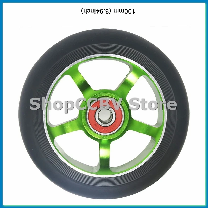 

2 шт., 100 мм, сменные колеса для скутера с подшипниками, алюминиевые износостойкие детали для скутера из полиуретана, аксессуары для скутера, зеленый-ABRM