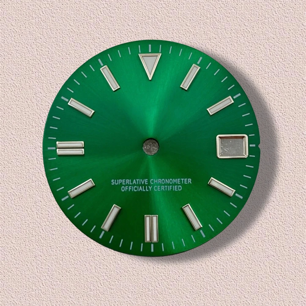 28.5mm S Logo Sunburst Dial Fit NH35/NH36/4R/7S Japan Movement Green Luminous high-Quality Watch Modification Accessories