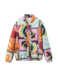 Pathcowrk-parka con estampado de grafiti para mujer, chaquetas holgadas con cremallera, prendas de vestir elegantes, primavera y otoño, 2024