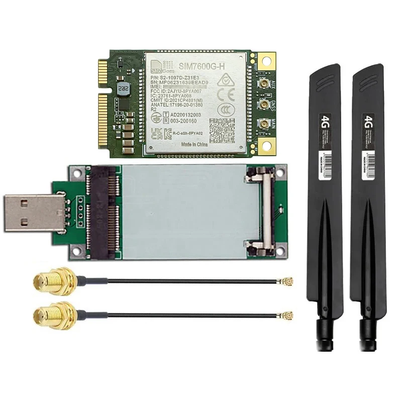 SIMCOM SIM7600G-H 미니 Pcie LTE Cat4 글로벌 모듈 USB 어댑터, 4G GPS 안테나, 15cm SMA 암-IPX 케이블, SIM7600G