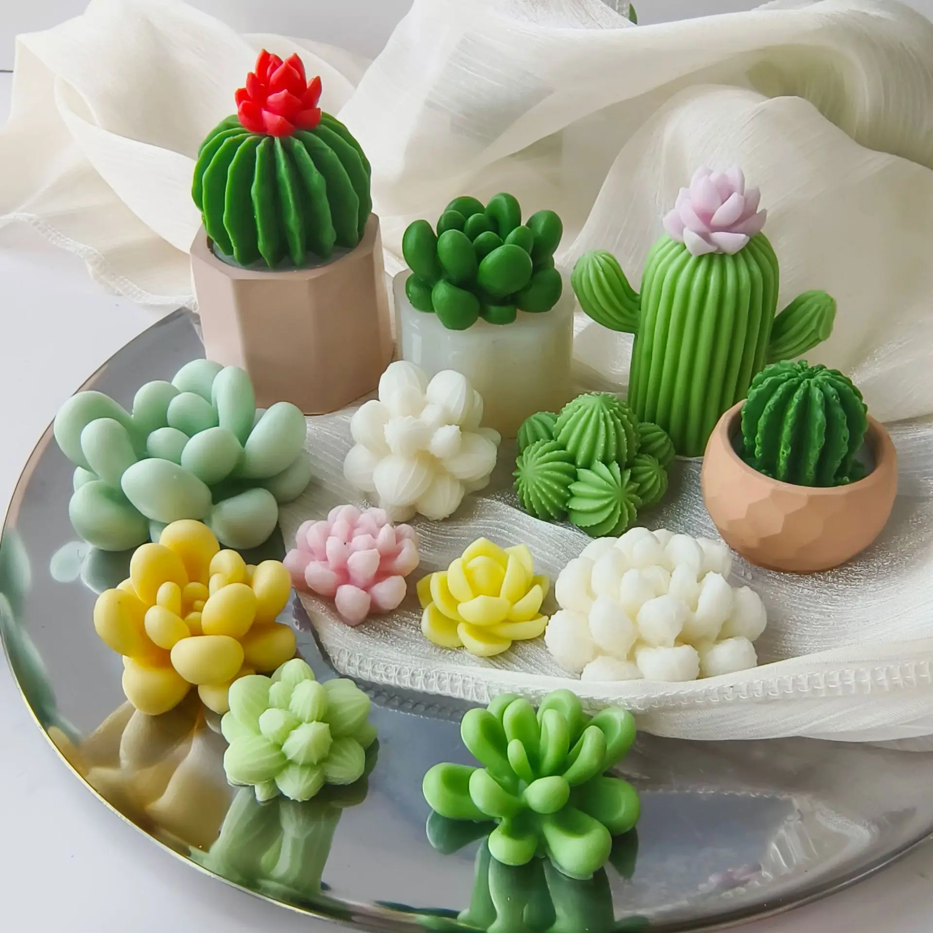 27 stili piante succulente stampo per candele in Silicone strumenti per decorare eucalipto cera 3D fai da te gesso fatto a mano Cactus aromaterapia