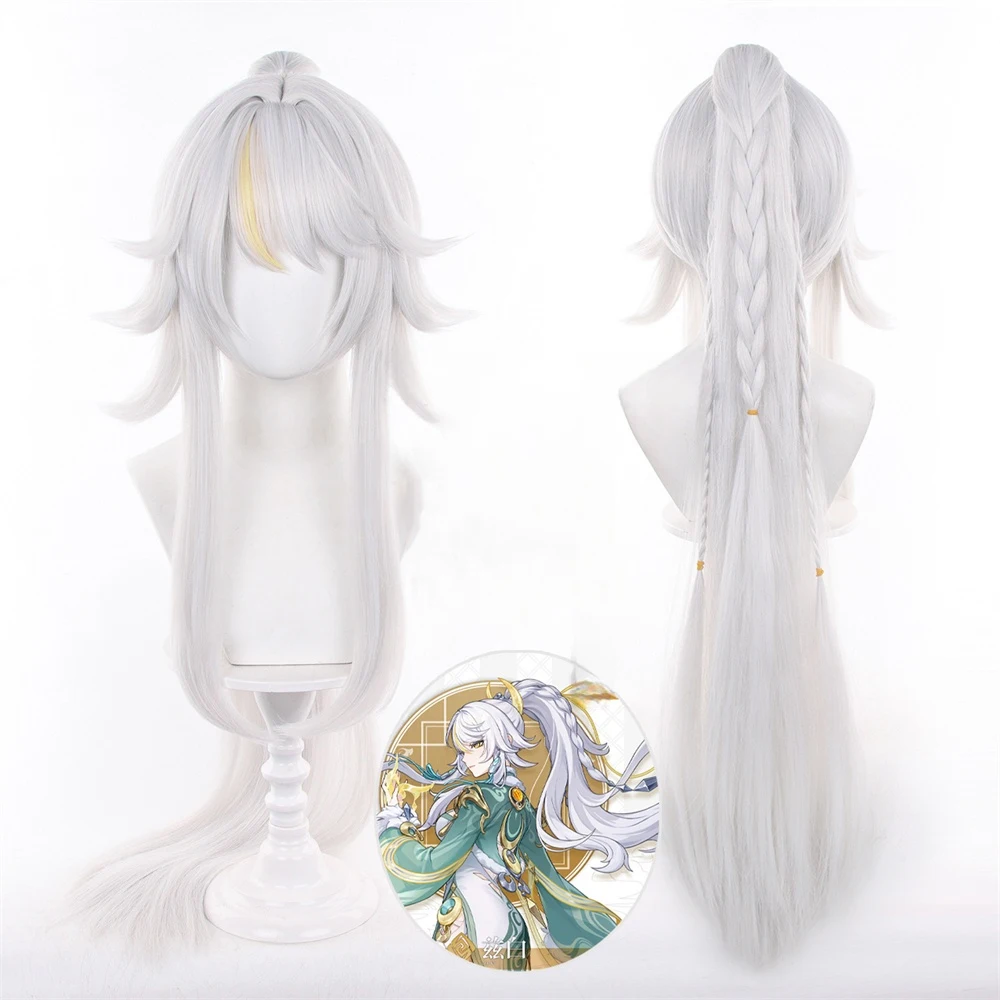 

Zibai Sonnet Cosplay Wig with Ponytail Silver White 35.43in Wig for Halloween Carnival Party Anime Costume + Cap Wig