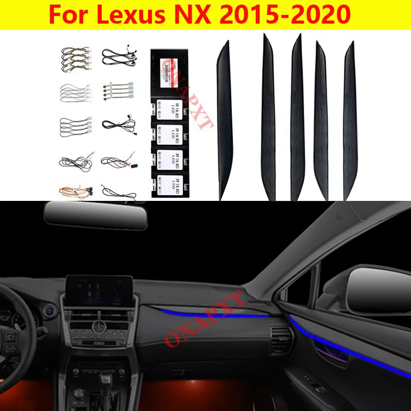 

Decorative Ambient Light LED Car Atmosphere Lamp illuminated Strip 64 Colors Button Control For Lexus NX 2015-2020