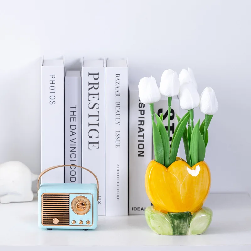 Creative Painted Flower Ceramic Vase Tabletop Pencil Holder Storage Container Plant Pot Flower Pot Tabletops Living Room Decor