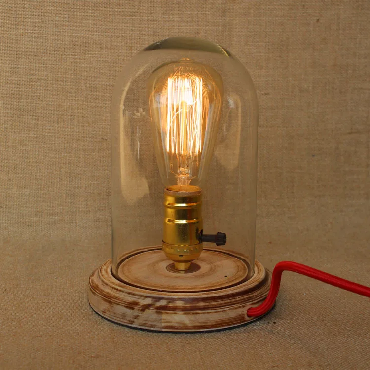 New design glass cover vintage table lamp with ashwood base