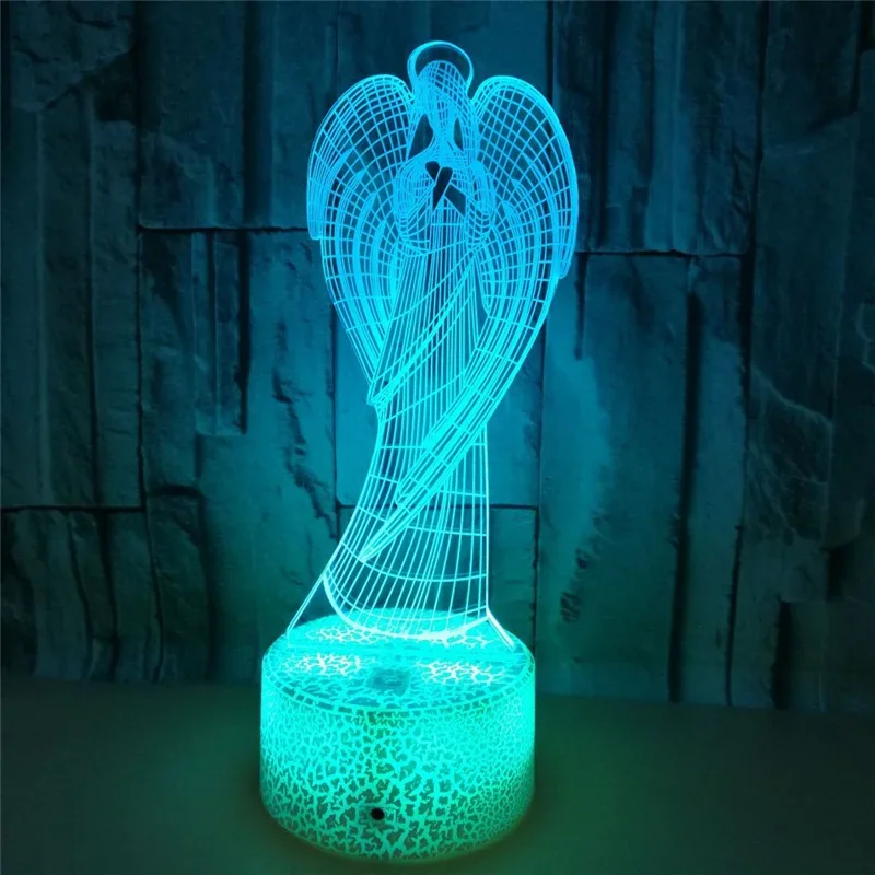 NIghdn Acrylic Night Light Angel 3d Illusion Lamp Bedroom Bedside Nightlight Led Table Lamp Gifts for Girls Birthday Party