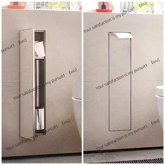 304 Stainless Steel Bathroom Niche with Toilet Paper & Brush, Multi-Function, Wall Recessed, Anti-Rust，Waterproof, Easy Install