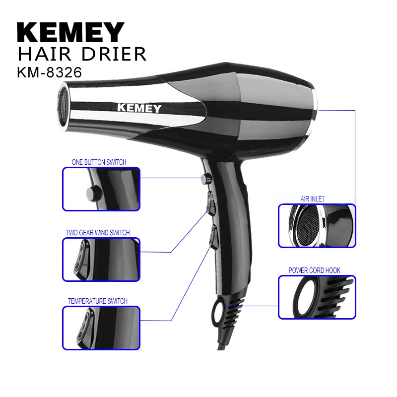 KEMEY KM-8326 High Quality Automatic Constant Temperature High Power Negative Oxygen Ion Hair Dryer