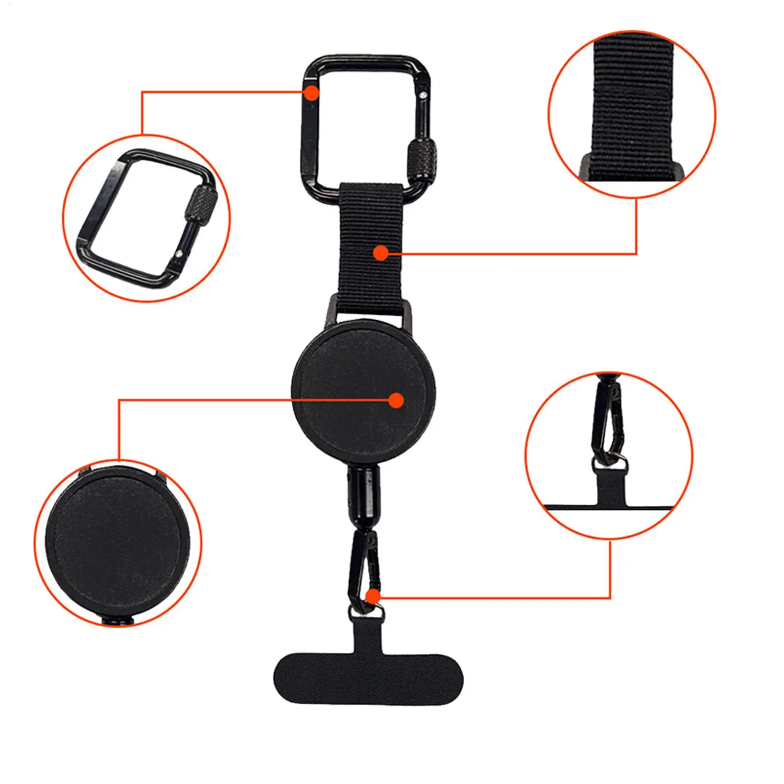 1/5/10pcs Anti-Theft Phone Tether Retractable Phone Lanyard Cellphone Tab Strap with Carabiner Outdoor Hiking Anti-Drop Harness