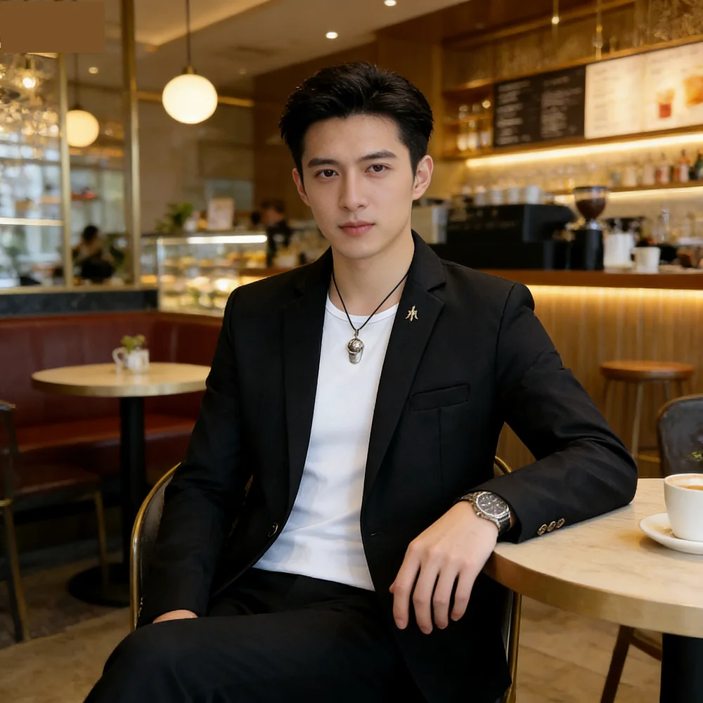 

Men's Two-Piece Suit Slim Fit Casual Business Solid Color Autumn Dress with Included Pants Full Set Male Trabajo Clothing