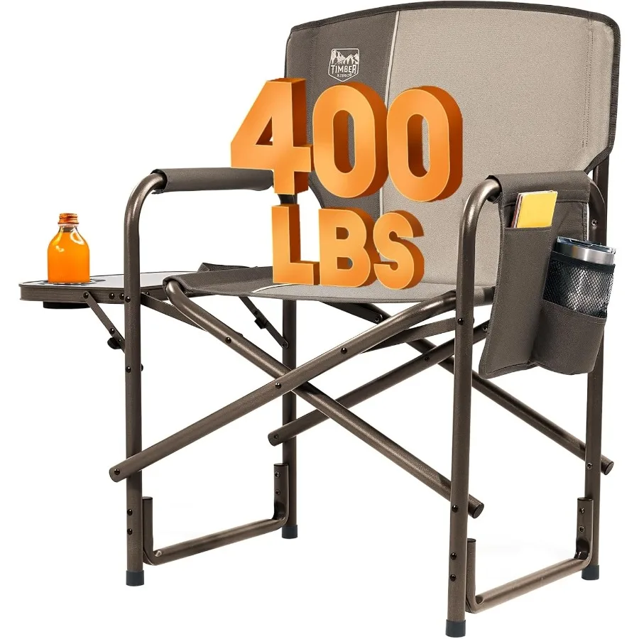

Aluminum Oversized Camping Chair Lightweight Portable Directors Chair with Side Table and Detachable Side Pocket for Outdoor Ca