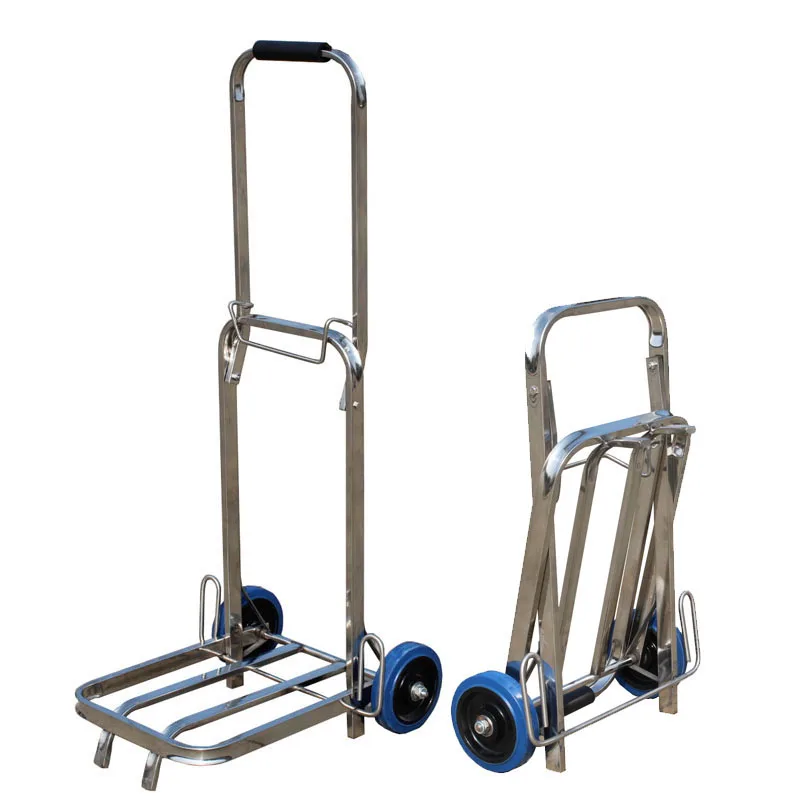 Stainless steel small cart, luggage cart, trolley, driver, trailer, silent two wheel folding cart, shopping cart, vegetable cart