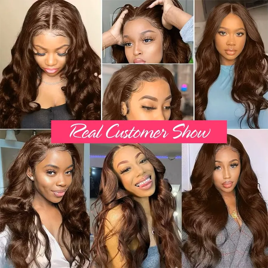 Chocolate Brown Body Wave Lace Front Human Hair Wigs 200 Density Brazilian 13x4 13x6 HD Lace Frontal Wigs Preplucked For Women image 4