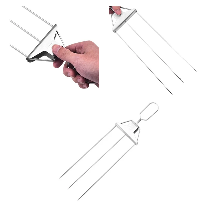 3 Way Grill Skewers - Grill Savant, Three-Prong BBQ Fork Skewers Kit Kabob Skewers Outdoor For Grilling Meat