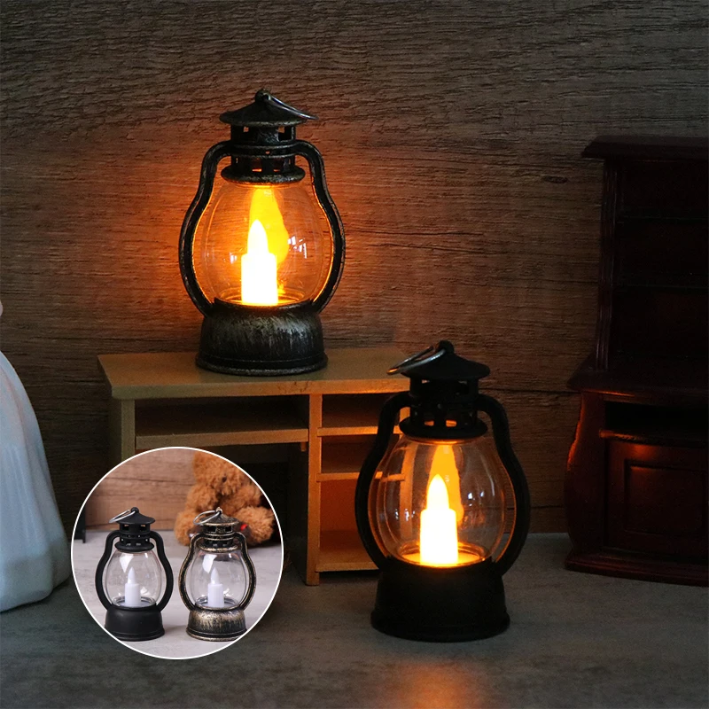 9cm Mini Led Retro Oil Lamp Simulation Glowing Cande Light Night Light Dollhouse Miniature Kerosene Lamp Home Model Decor Toy