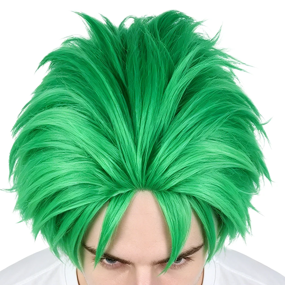Roronoa Zoro Anime Cosplay Wig Green Short Spiky Layered Heat Resistant Synthetic Hair Halloween Cosplay Costume Prop Unisex