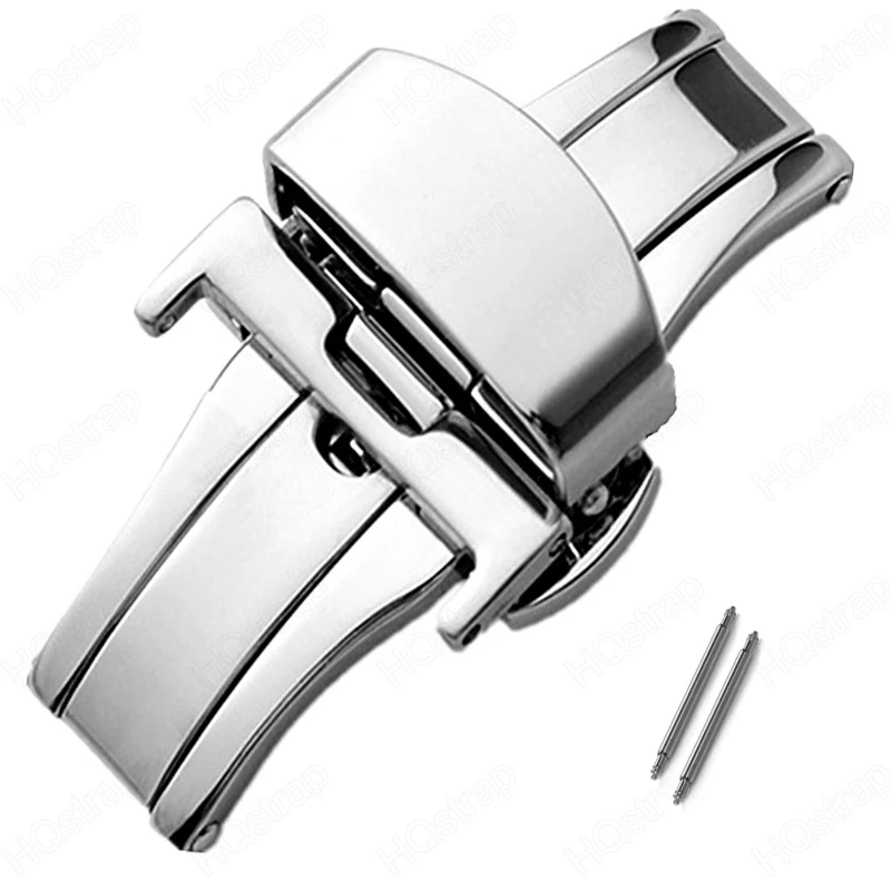 16/18/20/22mm Edelstahl Uhrenknopf Schmetterlingsschnalle Silber polierter Knopf Uhrenarmbänder Verschluss Uhren Zubehör