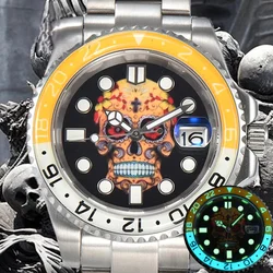 40mm Skull Full Night Glow Man Automatic Mechanical Creative NH3 Series 35 Watch 316L Stainless Steel Sapphire Glass Waterproof