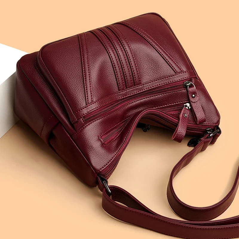 2025 Women's Underarm Shoulder Bag Wine Red Pu Leather Multi Pocket Female Medium Handbag Ladies Elegant Commuter Crossbody Bags