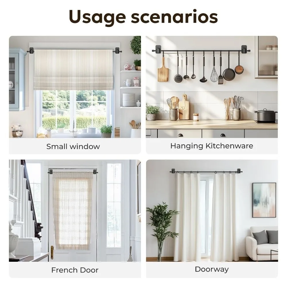 2pcs New Plastic Curtain Rods Holder No Drilling Heavy Duty Curtain Rods Brackets Self Adhesive Drapery Rod Hook Home Use
