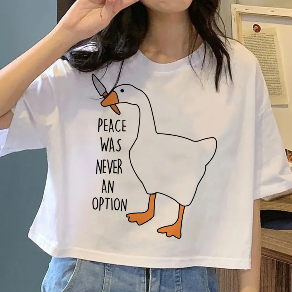 Peace Was Never An Option Goose t-shirts women summer Y2K graphic tshirt female funny 2000s anime clothes