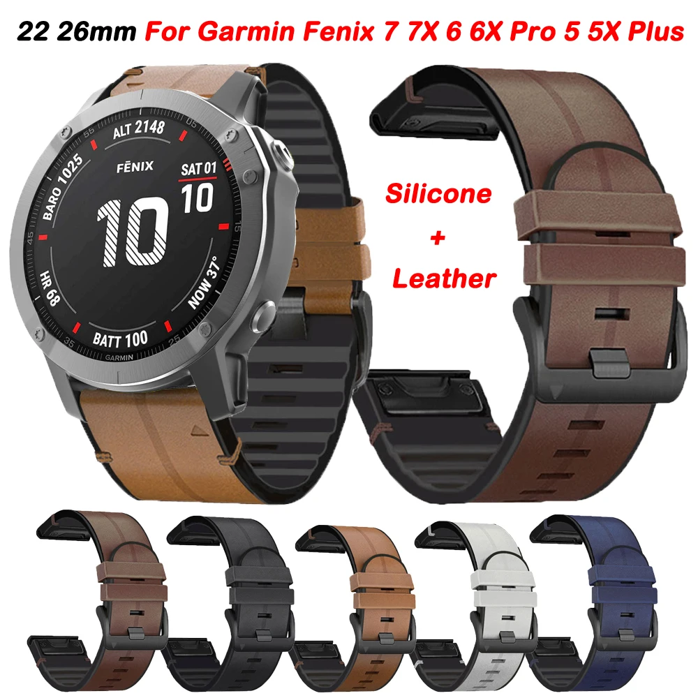 Ремешок для часов QuickFit 22 26 мм, силиконовый кожаный браслет для Garmin Fenix 6 6X Pro 7 7X 5 5X Plus Epix Gen 2