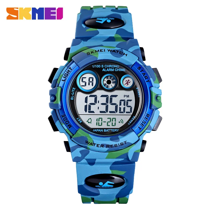 

SKMEI Japan Digital movement Boys Girls Waterproof Sport Watches Colorful LED Light Camouflage Wristwatch For Children Kids