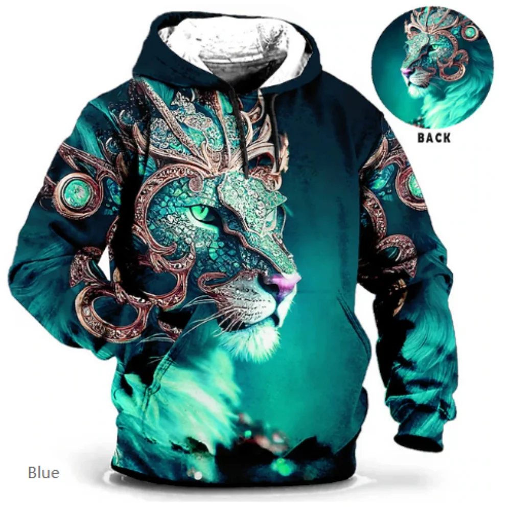 New Year Leopard King Mens Graphic Hoodie Animal Lion Prints Daily Classic Casual 3D Pullover Holiday Going Out Streetwear Hoodi