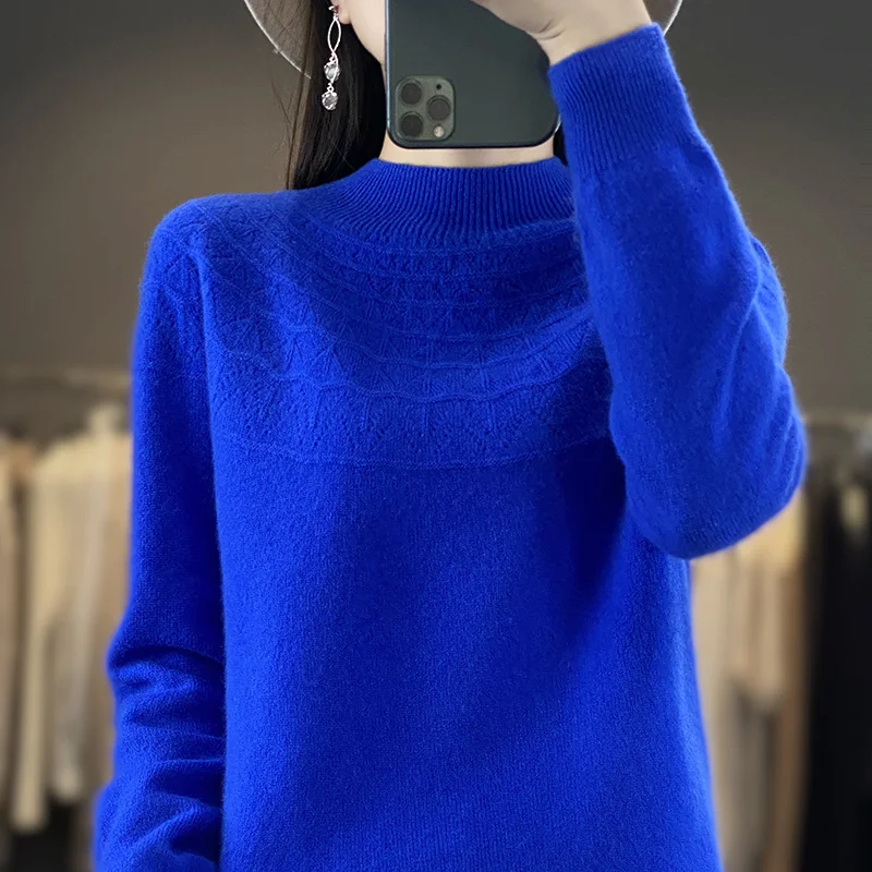 100% Pure Woolen Sweater Women's New Autumn and Winter Knitted Cashmere Sweater Crewneck Base Shirt all Loose and Thin Fashion