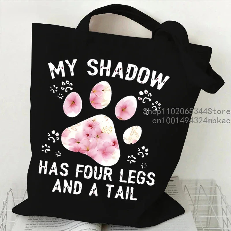 Women Dog Paw Heart Printed Shoulder Bag Cartoon Cute Retro Canvas Tote Bags Men Reusable Shopping Bag Fashion Lady Handbags