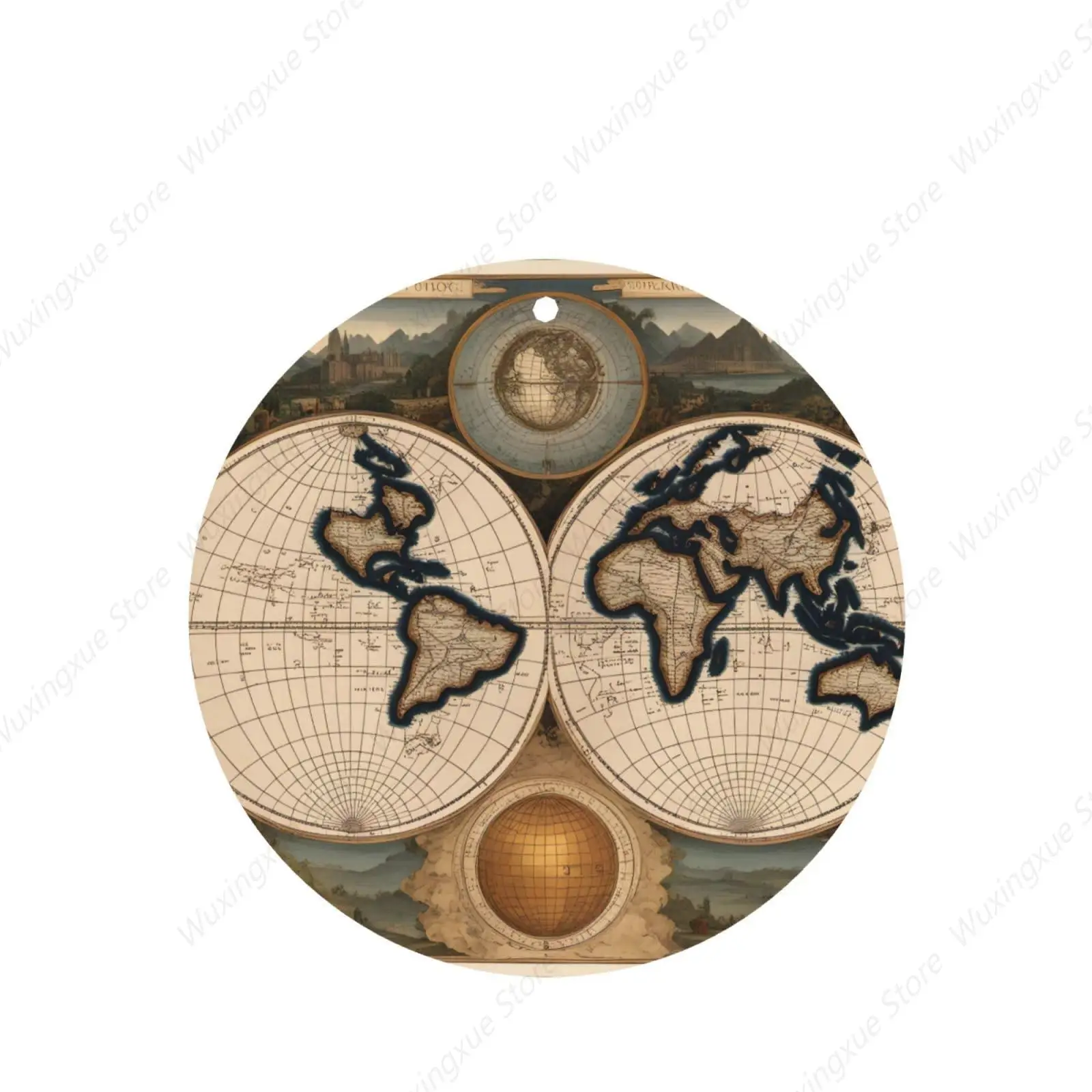 Ancient Map World Globe picture Round Car Air Fresheners Cards Set Hanging Scented Cards for bedroom Bathroom Car Interior Decor