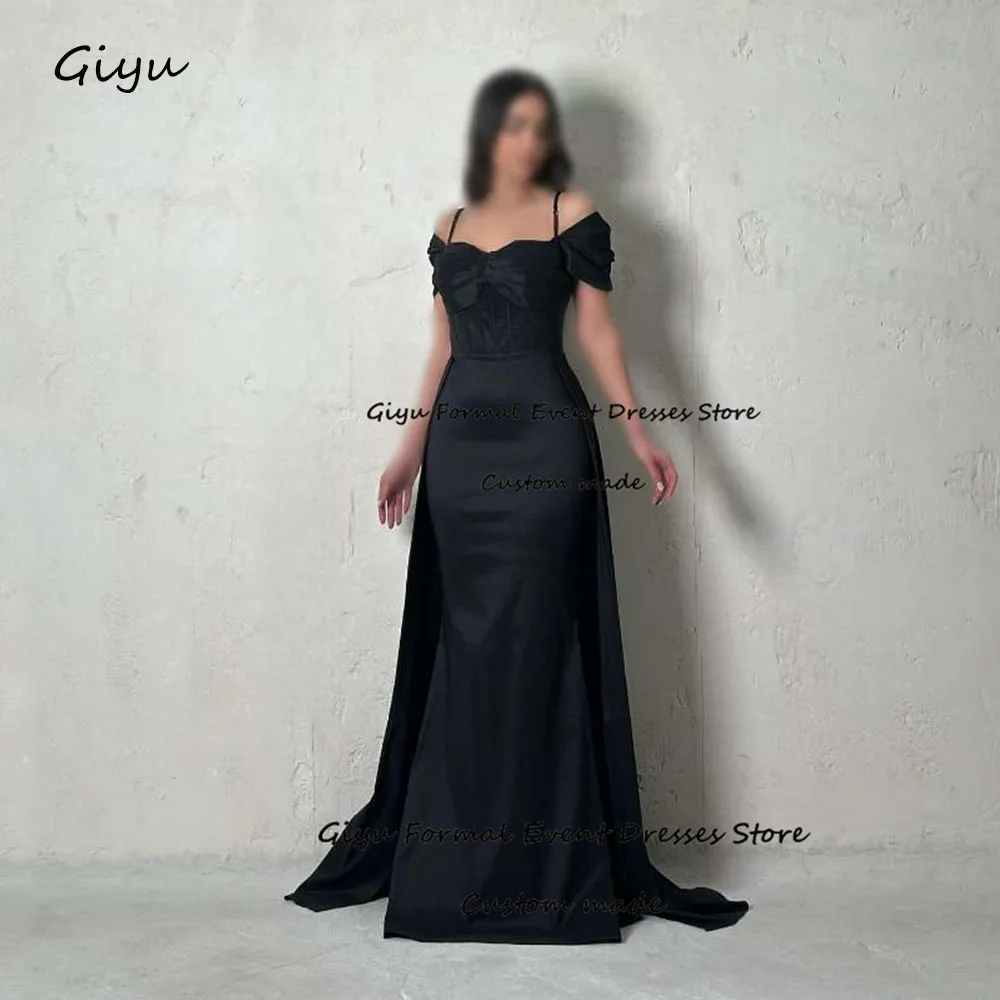 

Giyu Elegant Mermaid Trumpet Evening Gown Dress Bow Spaghetti Strap Floor-Length Wedding Party Dress Prom Dress