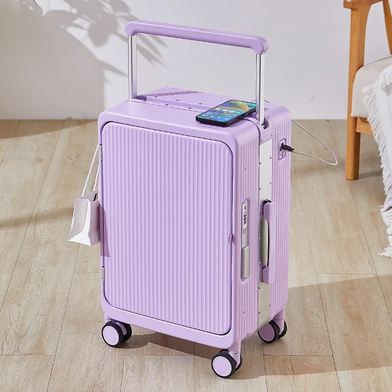 20 Trolley Case Wide Pull Rod Rolling Luggage Travel Suitcase Multifunctional Boarding Box Universal Wheel Trunk with Cup Holder