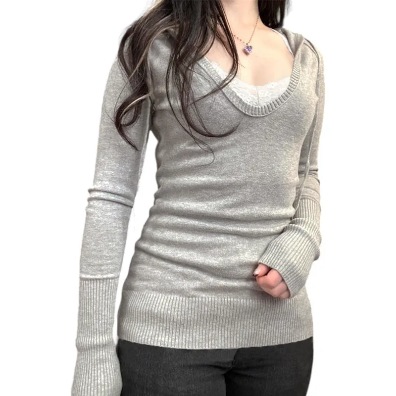 T-shirt à capuche et col en v pour femme, couleur assortie, à manches longues, slim, américain, décontracté, Spice Girl, veste vent pur, nouvelle collection