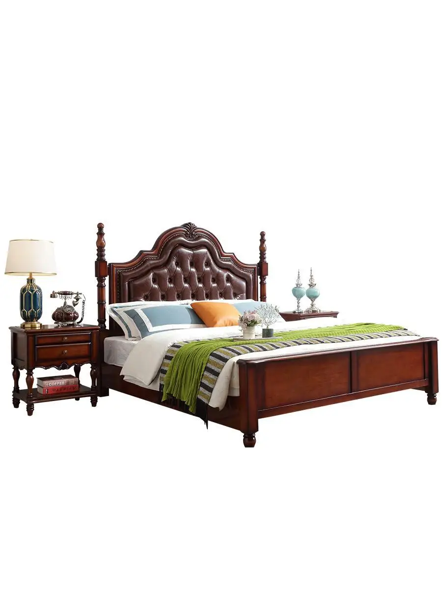 

American rural solid wood bed 1.8 meters double bed, soft bag master bedroom 2 meters box storage, fixed leather