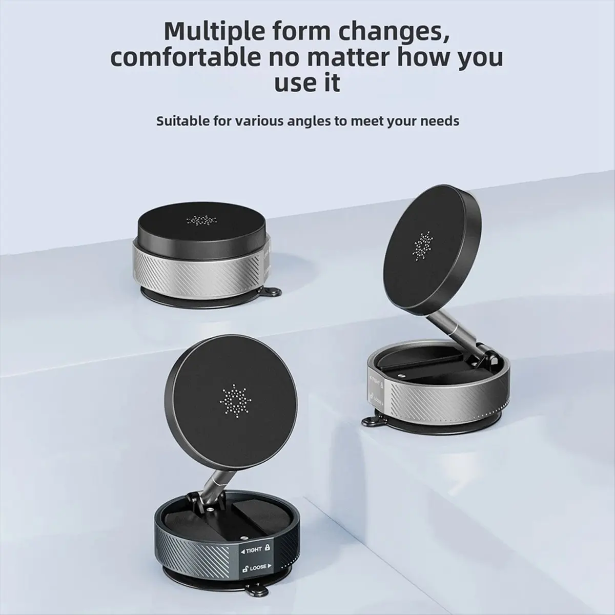 NNnew Magnetic Vacuum Car Mount Mobile Phone Holder Foldable Double-Sided Suction Cup 360° Rotation Smartphone Stand Silver