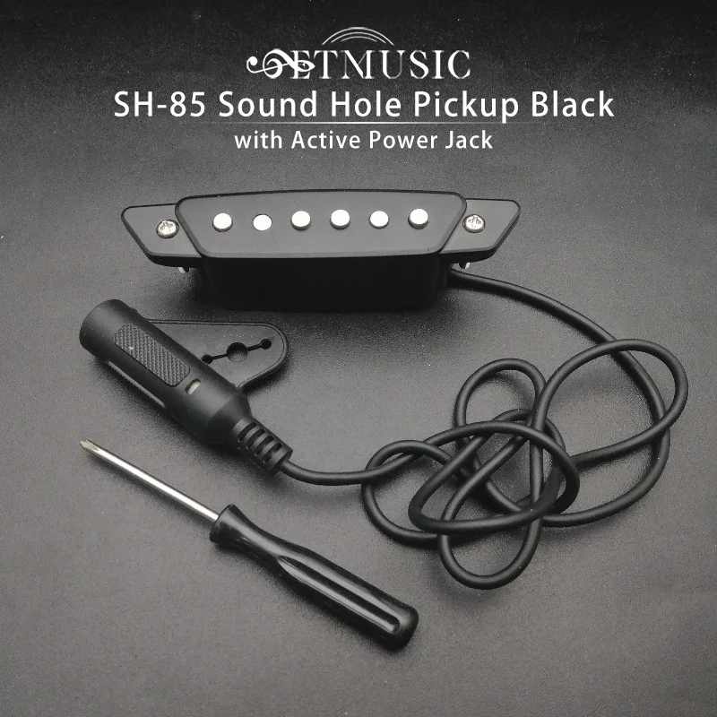 

SH-85 Black 6 Hole Soundhole Pickup with Active Power Strap End-Pin Jack for Acoustic Guitar